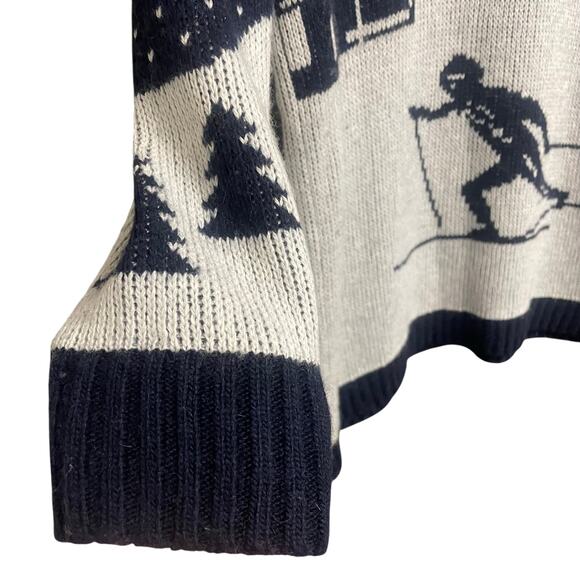 J. Crew Winter Intarsia Ski Scene Merino Wool Blend Crewneck Sweater Navy XS - Picture 3 of 7